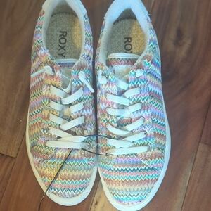 Roxy Multicolor Zigzag Knit Sneakers in Pastel Stripe with White Laces